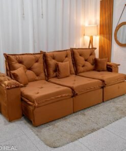 Sofá Retrátil Reclinável Porto Madri 2.70m Veludo Terracota - D28 Pró Aditivada