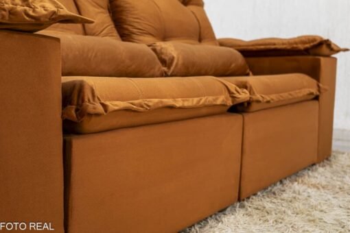 Sofá Retrátil Reclinável Grécia Veludo Terracota Larg. 2.00m - Sem Caixa - Imagem 6