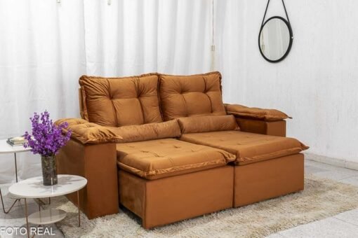 Sofá Retrátil Reclinável Grécia Veludo Terracota Larg. 2.00m - Sem Caixa