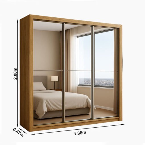 Guarda-Roupa Veneza Premium Larg. 1.88m 3 Portas C/ 3 Espelho 4 Gavetas Cinamomo Carioca - Imagem 4