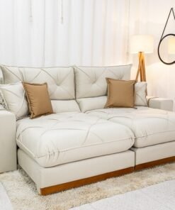 Sofá Retrátil Reclinável Gran Bello (BARUC) Veludo Bege Larg. 2.30m - D33 e Molas Ensacadas