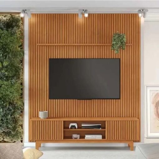 Rack Triunfo Cinamomo Larg. 2.00m + Painel Riso Cinamomo Ripado TV até 75 Polegadas Larg. 2.07m - JCM