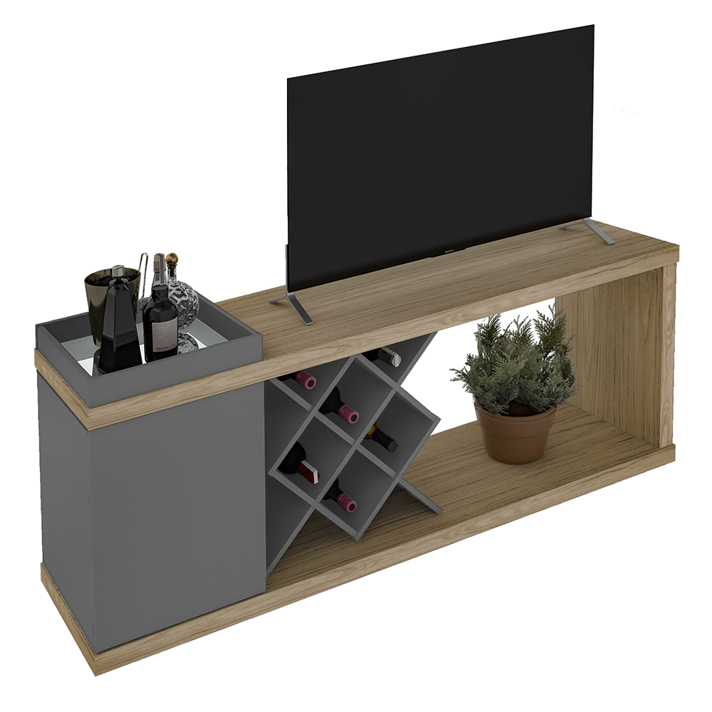 Rack Bar até 60" Madrid Carvalho/Grafite - ARTELY - Imagem 2