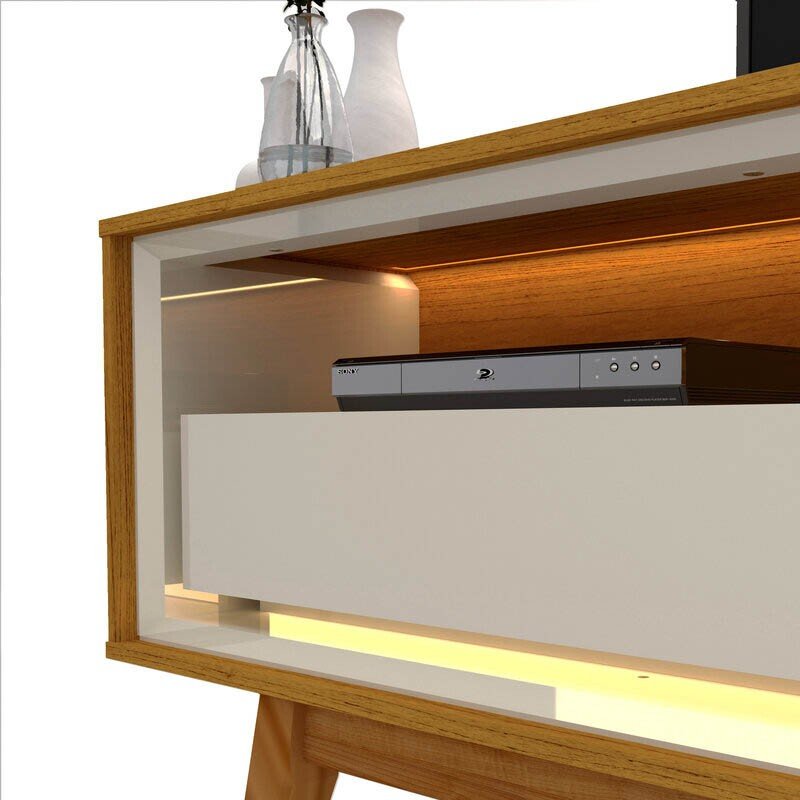 Rack Requinte Naturale/off Larg. 1.72m + Painel Nobre Naturale Ripado C/ Led 100% MDF TV até 85 Polegadas Larg. 1.85m - Gelius - Imagem 4