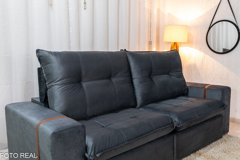 Sofá Retrátil Reclinável 2.50m Santiago Veludo Cinza 526 - Molas Ensacadas - Imagem 6