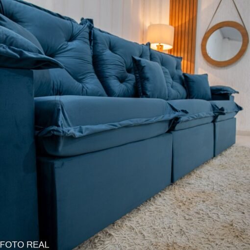 Sofá Retrátil Reclinável Porto Madri 2.70m Veludo Azul - D28 Pró Aditivada - Imagem 7