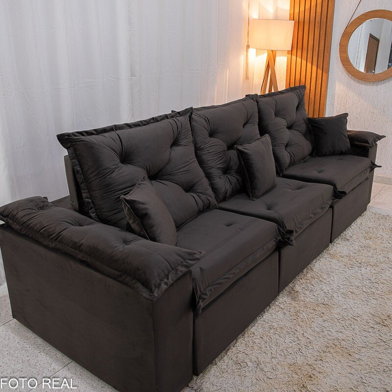 Sofá Retrátil Reclinável Porto Madri 2.70m Veludo Marrom Café - D28 Pró Aditivada - Imagem 4