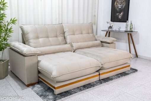 Sofá Retrátil Reclinável 2.50m Ibis Veludo Bege 818 - D33 e Molas Ensacadas - Imagem 6