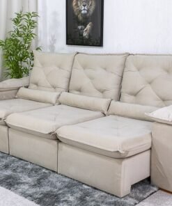Sofá Retrátil Reclinável Roma Veludo Bege 01 Larg. 2.70m - D28 Soft