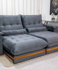 Sofá Retrátil Reclinável Ibis Veludo Cinza 814 Larg. 2.30m - D33 e Molas Ensacadas