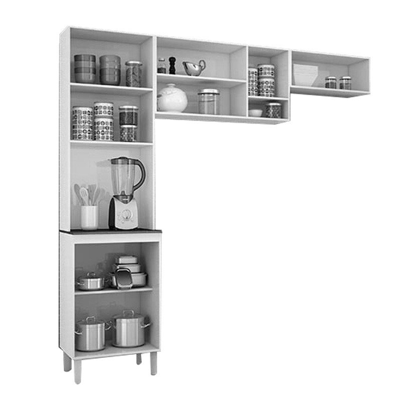 Cozinha Compacta Isadora Chocolate/Off 8 Portas Larg. 2.02m - Poquema - Imagem 2