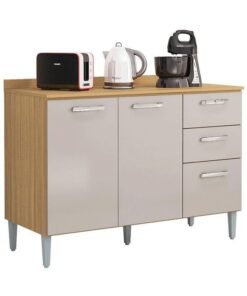 Balcão Cozinha Damasco/Off 3 Portas 2 Gavetas C/ Tampo Larg. 1.20m - Poquema