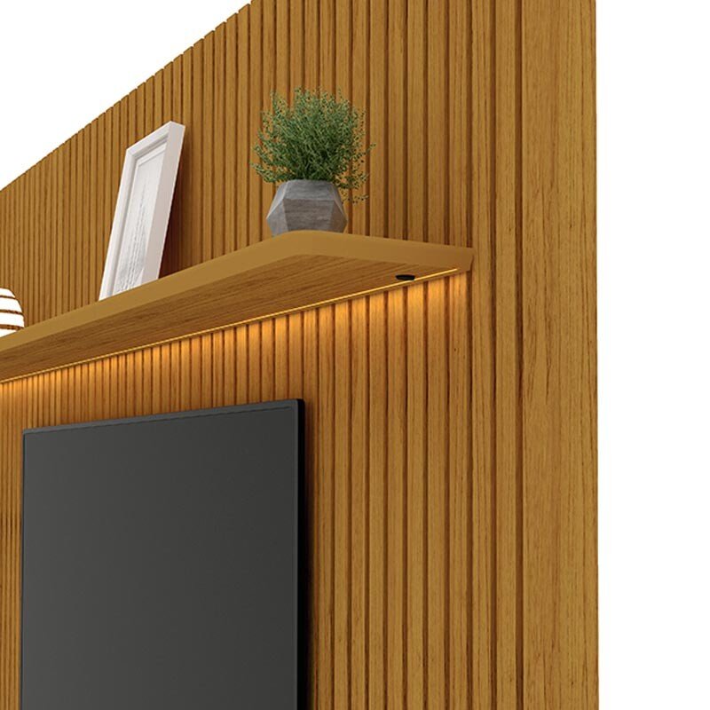 Rack Requinte Naturale/off Larg. 1.72m + Painel Nobre Naturale Ripado C/ Led 100% MDF TV até 85 Polegadas Larg. 1.85m - Gelius - Imagem 9