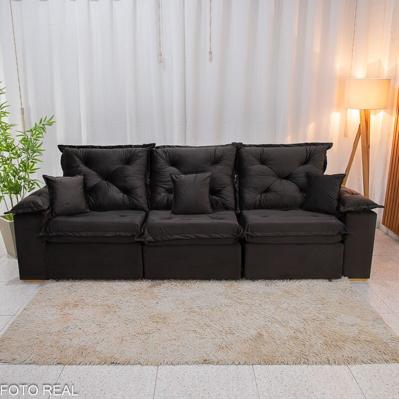 Sofá Retrátil Reclinável Porto Madri 2.70m Veludo Marrom Café - D28 Pró Aditivada - Imagem 6