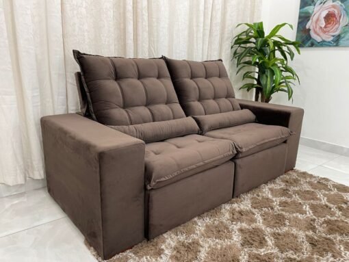 Sofá Retrátil Reclinável Small 2.00m - Marrom Veludão - Imagem 7