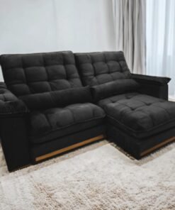 Sofá Retrátil e Reclinável Hércules/Zurique 2,50 m Veludo Preto - VICAM ESTOFADOS