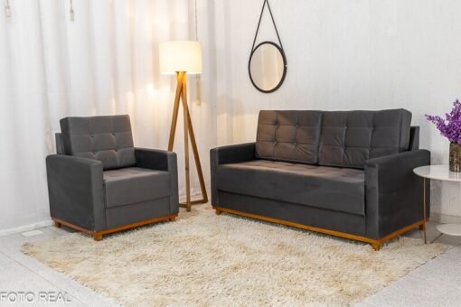 Sofá Áustria 3 Lugares + Poltrona Áustria Veludo Grafite A15