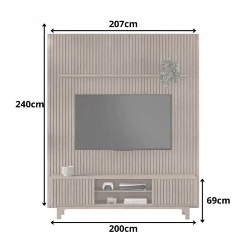 Rack Triunfo Cinamomo Larg. 2.00m + Painel Riso Cinamomo Ripado TV até 75 Polegadas Larg. 2.07m - JCM - Imagem 3