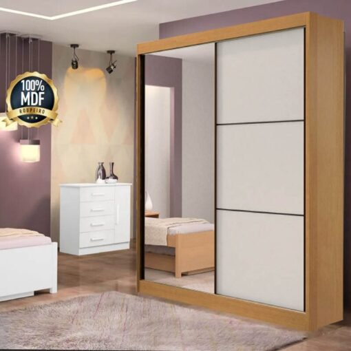 Guarda-Roupa Casal 2 Portas 3 Gavetas Atenas 100% MDF Cinamomo/Off White Larg. 1.85m Flex D Doro