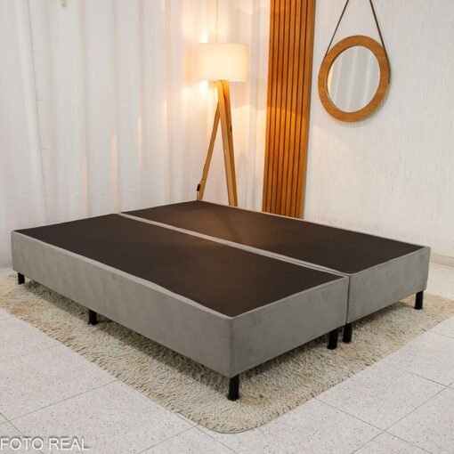Box Queen Sued Cinza 158x198x37 - Nosso Sonho