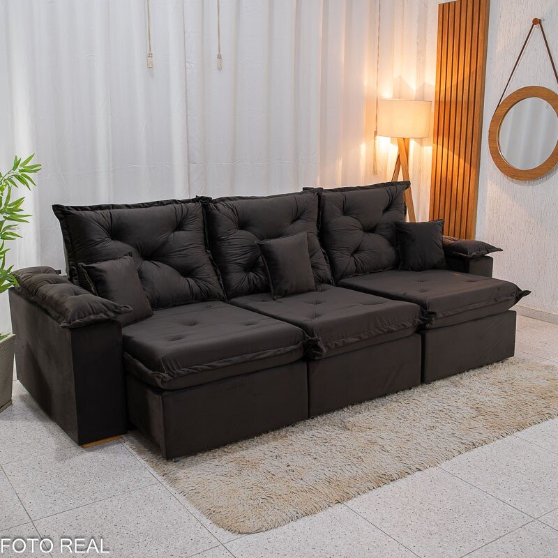 Sofá Retrátil Reclinável Porto Madri 2.70m Veludo Marrom Café - D28 Pró Aditivada - Imagem 2