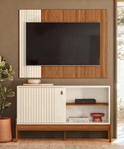 Rack e Painel Wood Pérola Metalizada-Cinamomo Mel Larg. 1.20m - Mobler