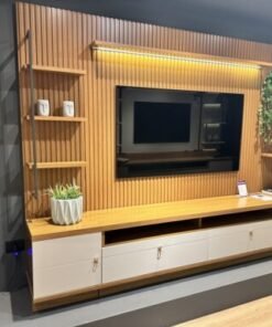 Painel + Rack + Dois Módulos Laterais Ouro Preto Nature/Off White - LINEA BRASIL