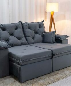 Sofá Retrátil Reclinável Porto Madri 2.00m Veludo Cinza - D28 Pró Aditivada