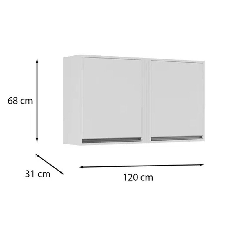 Armário Aéreo Cozinha Pérola 2 Portas Larg. 1.20m Branco Sallêto - Imagem 3