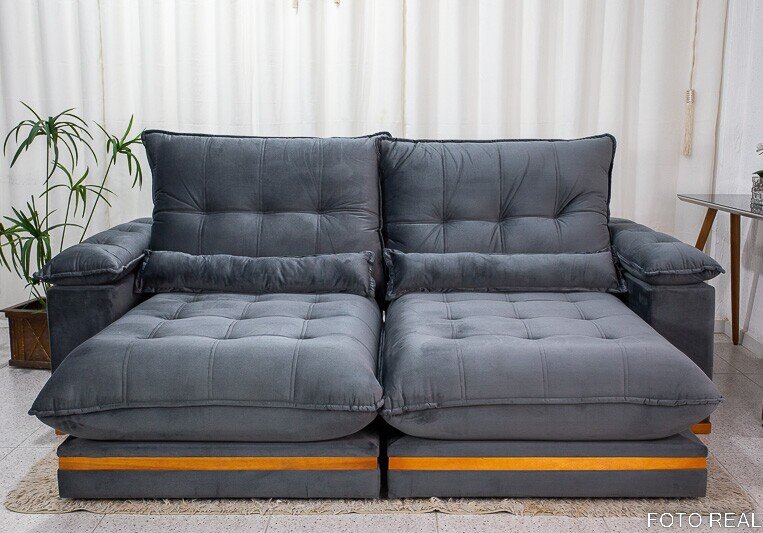 Sofá Retrátil Reclinável Ibis Veludo Cinza 814 Larg. 2.30m - D33 e Molas Ensacadas - Imagem 2