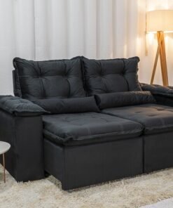 Sofá Retrátil Reclinável Grécia Veludo Preto Larg. 2.00m - Sem caixa