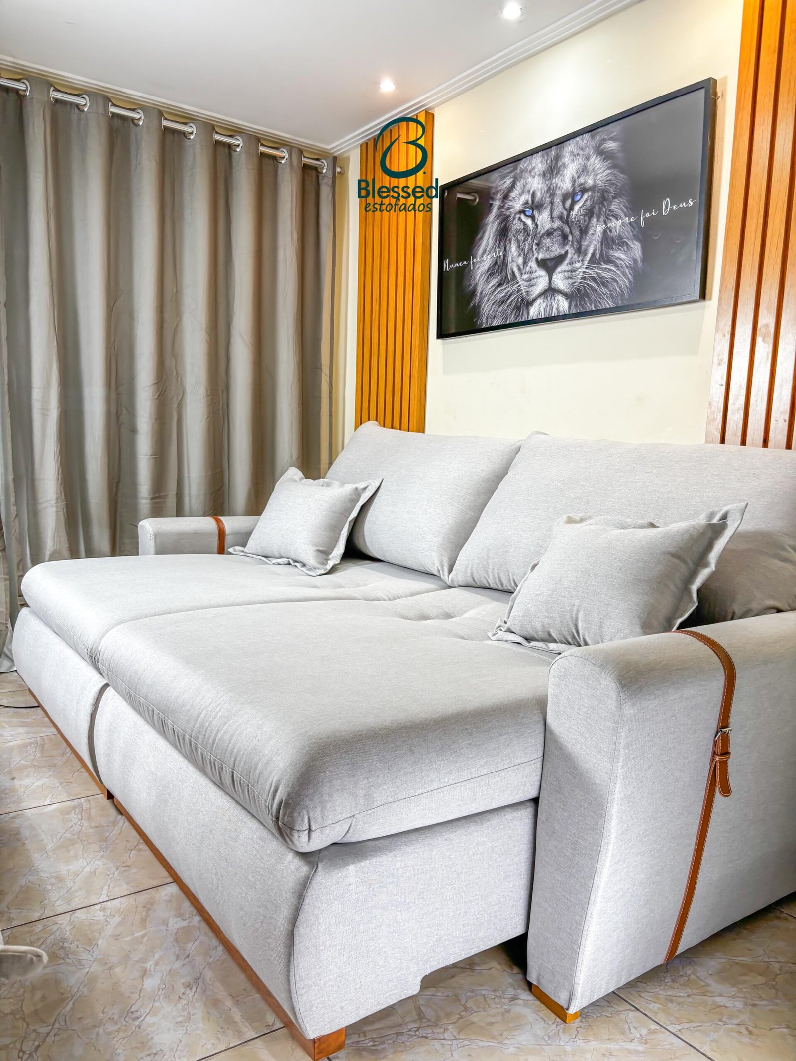 Sofá cama Trevo 3 em 1 Caixa zero - 2.30 m Linho cinza prata