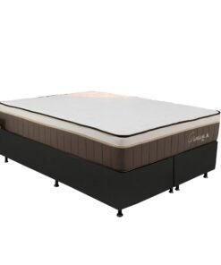 Colchão Queen Rondopremium Plus + Base Box Simples Corino Preto – RONDOMÓVEIS + ALTO NÍVEL CAMAS E COLCHÕES