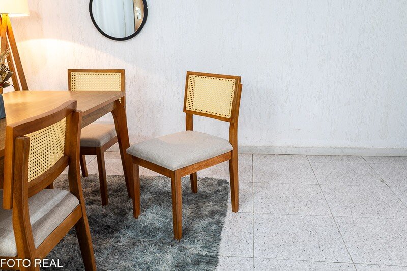 Mesa de Jantar Alegra Tampo Cinamomo 160×80 6 Cadeiras Santorini Linho Bege 29011 JCM Madeira Maciça - Imagem 4