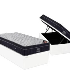 Colchão Solteiro Airtech Progressive D26 + Base Box Baú Corino Branco – ORTOBOM + ALTO NÍVEL CAMAS E COLCHÕES