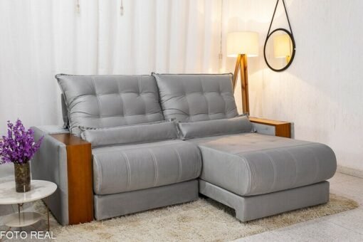 Sofá Retrátil Reclinável Gênova Veludo Prata 823 Larg. 2.50m - Molas Ensacadas - Imagem 4