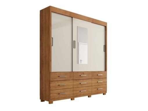 Guarda-Roupa Itapema II 3 portas de correr com espelho 9 gavetas - Cedro/Areia FLEX - Imagem 2