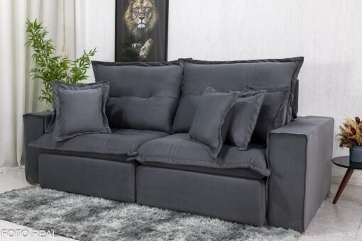 Sofá Retrátil Reclinável Ferrara 2.50m Veludo Cinza 20 D33 e Molas Ensacadas - Imagem 3