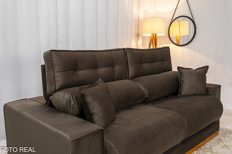 Sofá Retrátil Reclinável Dakar Veludo Marrom 815 Larg. 2.30m - Molas Ensacadas - Imagem 6