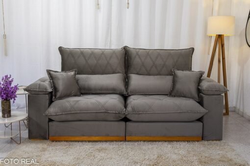 Sofá Retrátil Reclinável Magnum Veludo Cinza 813 Larg. 2.50m - Molas Ensacadas - Imagem 5