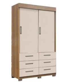Guarda-Roupa Buzios 2 portas de correr Sem espelho 6 gavetas - Mel/Areia