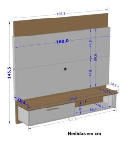 Painel Paris Preto/Cinamomo 3D C/ Led TV até 65 Polegadas Larg. 1.60m - Bechara