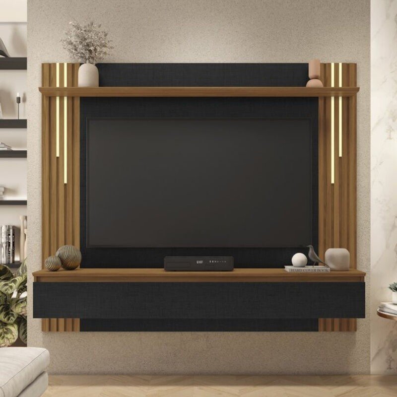 Painel NT 1345 Preto/Freijó Ripado C/ Led TV até 65 Polegadas Larg. 1.80m - Notável