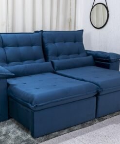 Sofá Retrátil Reclinável 2.30m Emanuelly Veludo Azul - D28 Soft