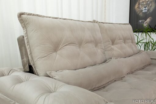 Sofá Retrátil Reclinável Califórnia 2.50m Veludo 525 Bege - D28 Hiper soft - Imagem 3