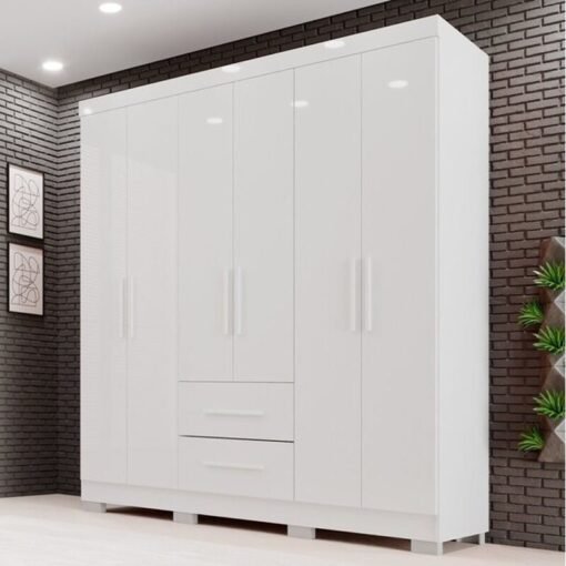 Guarda-Roupa Solteiro Estrela 6 Portas 2 Gavetas Branco Larg. 1.50m Sallêto Pés Grátis