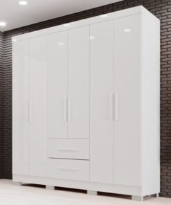 Guarda-Roupa Solteiro Estrela 6 Portas 2 Gavetas Branco Larg. 1.50m Sallêto Pés Grátis