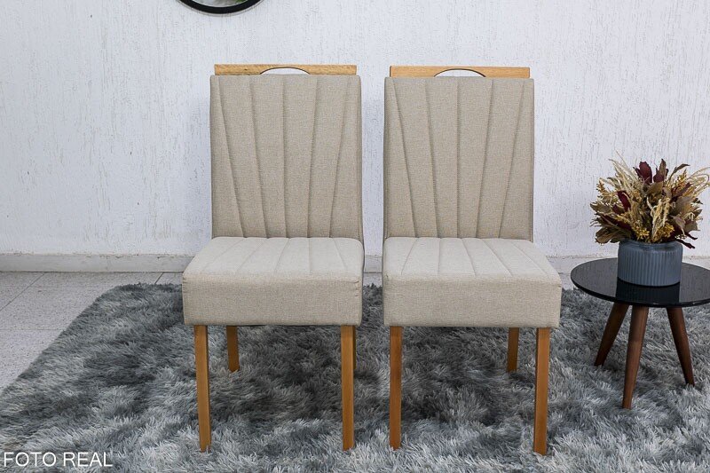 2 Cadeiras Gabi Linho Bege 200 Madeira Maciça Bom Lar - Entregue Montada - Imagem 2