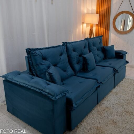 Sofá Retrátil Reclinável Porto Madri 2.70m Veludo Azul - D28 Pró Aditivada - Imagem 4