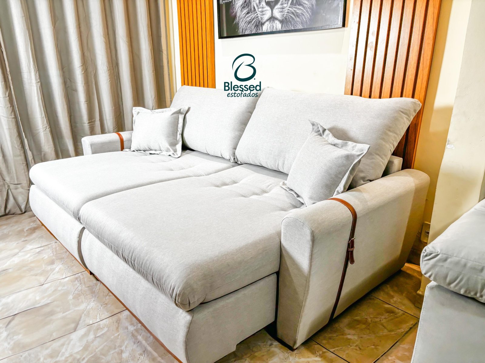 Sofá cama Trevo 3 em 1 Caixa zero - 2.30 m Linho cinza prata - Imagem 4